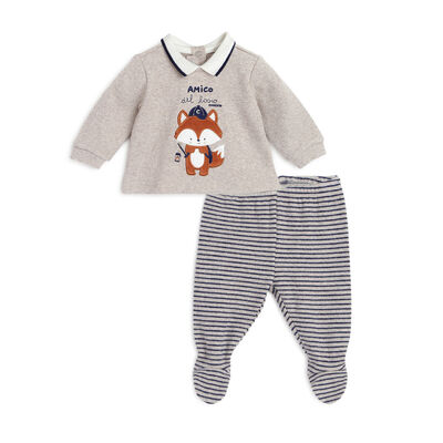 Boys Medium Natural Printed Smock with Legging